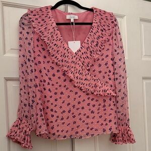 & Other Stories Pink Floral Ruffle Blouse